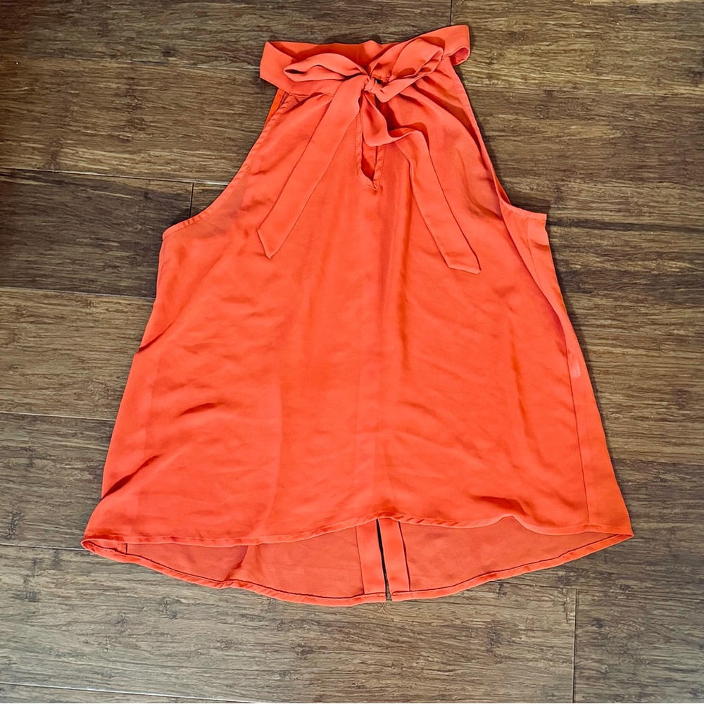 🌟FREE🌟 Forever 21 Halter Sleeveless Top Flowy Chiffon Semi Sheer Blouse Orange